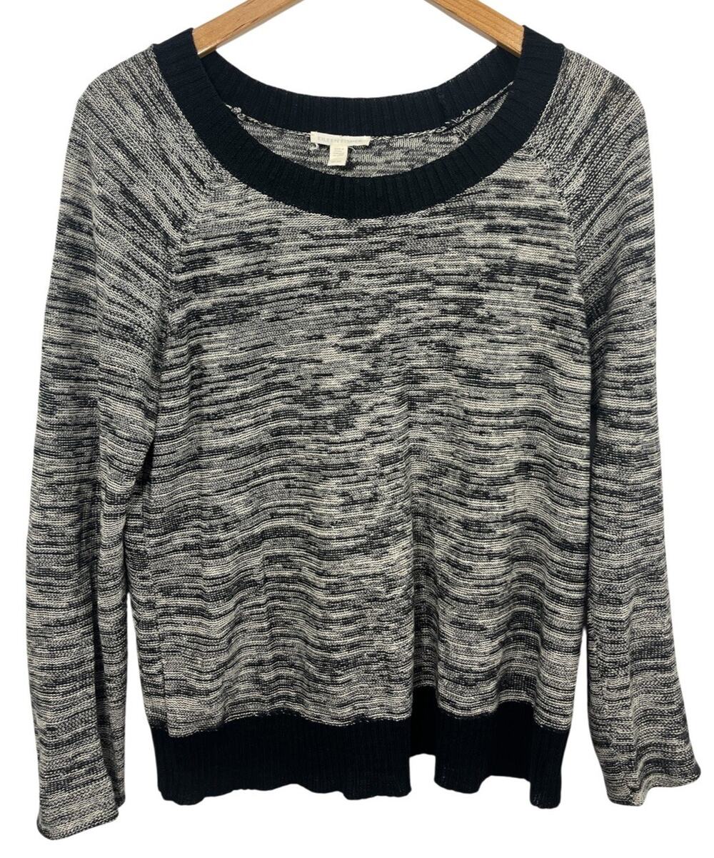 Eileen Fisher Melange Linen Heather Pullover Knit Sweater Medium Black Women’s